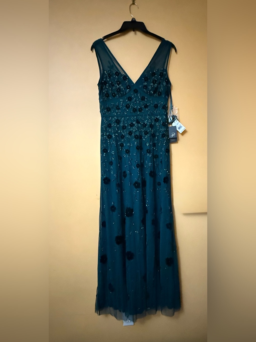 Adrianna Papell Women's Beaded Mesh Illusion Dress Green